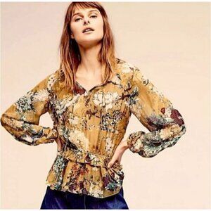 Anthropologie Hemant & Nandita Size Small  Top Blouse Long Sleeve Boho Abstract